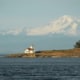 lighthouse with mountain in background