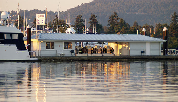 boat fuel dock at sunset