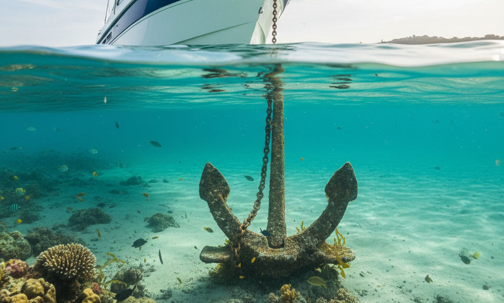 an anchor securing a boat