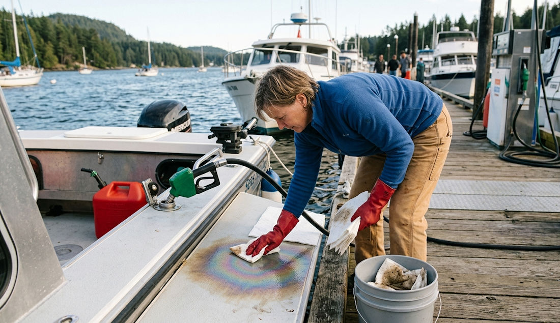 cleaning up small oil spill